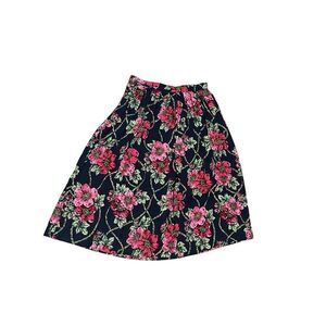 Herman Geist vintage pleated navy floral midi skirt 12 L